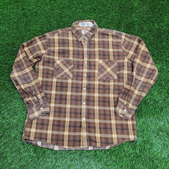 Vintage 90s Ozark-Trail Plaid Western Shirt M/L 22x28 Brown Rugged Cowboy - Picture 1 of 13